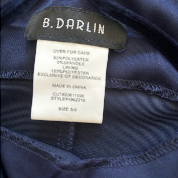 🥳♥️ Junior’s B. Darlin Navy Scoop Neck Velvet Feather Trim Dress - Picture 12 of 16